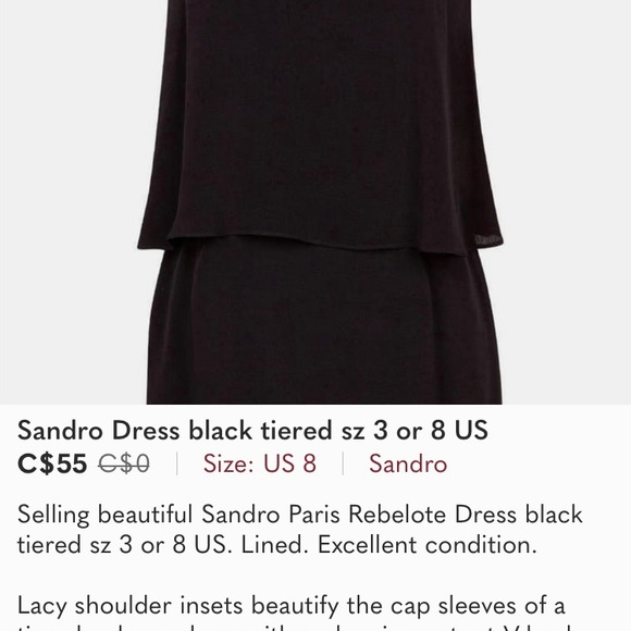 Sandro Dress black tiered sz 3 or 8 US - Picture 5 of 6